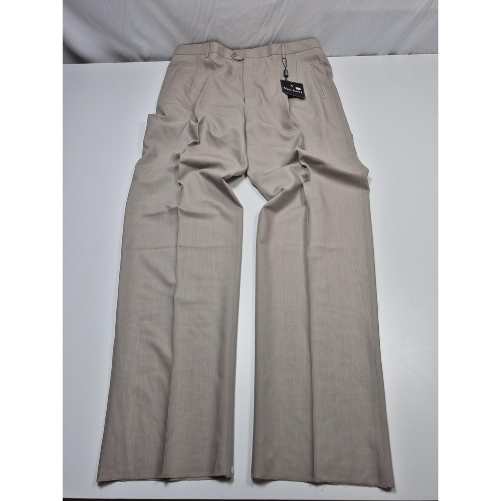 Enrico Visconti Dress Pants Mens 42x36 Beige Wool Pleated 100s Italy Unhemmed